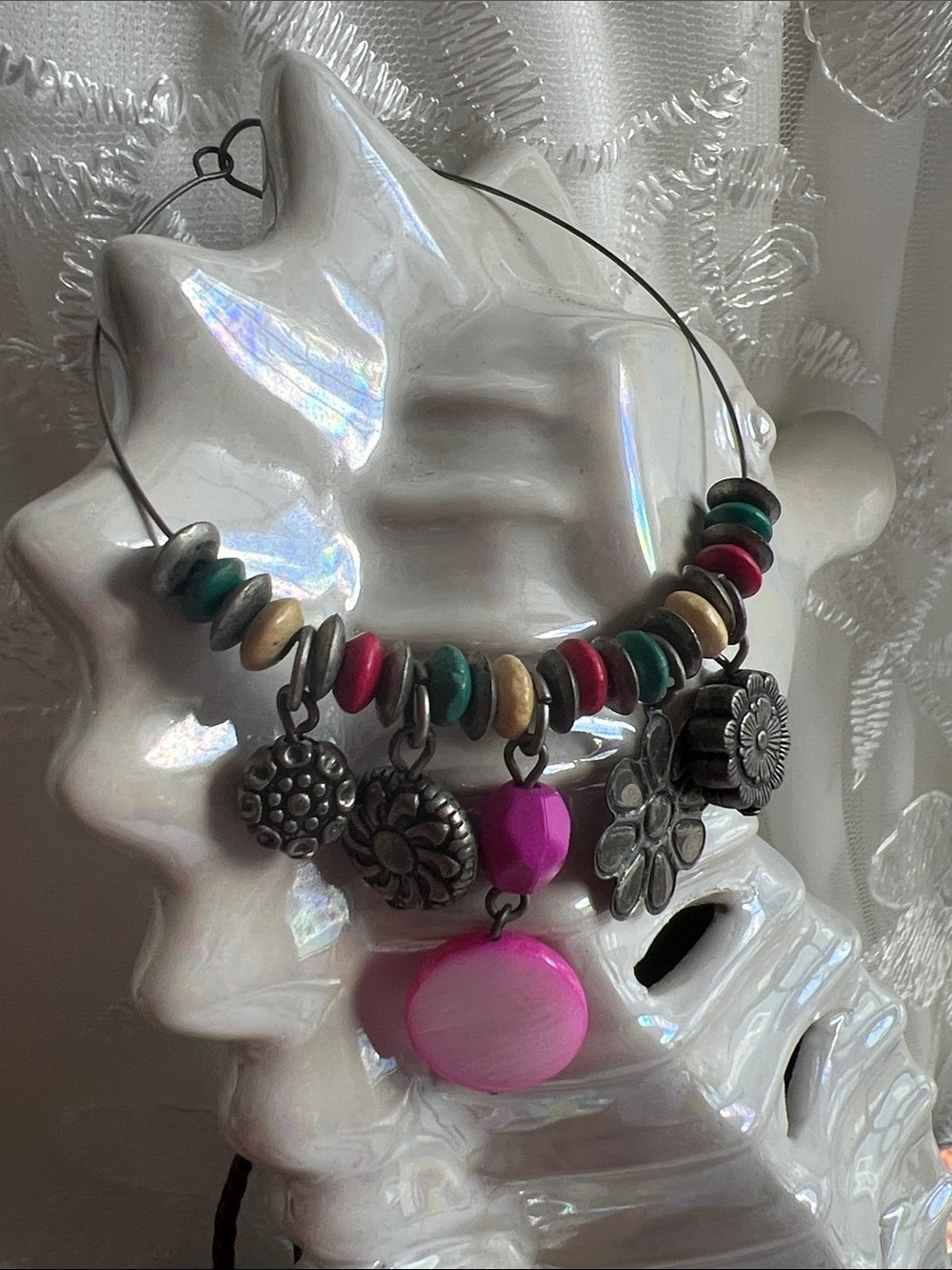Boho Multicolor Charm earrings with Pink Pendant